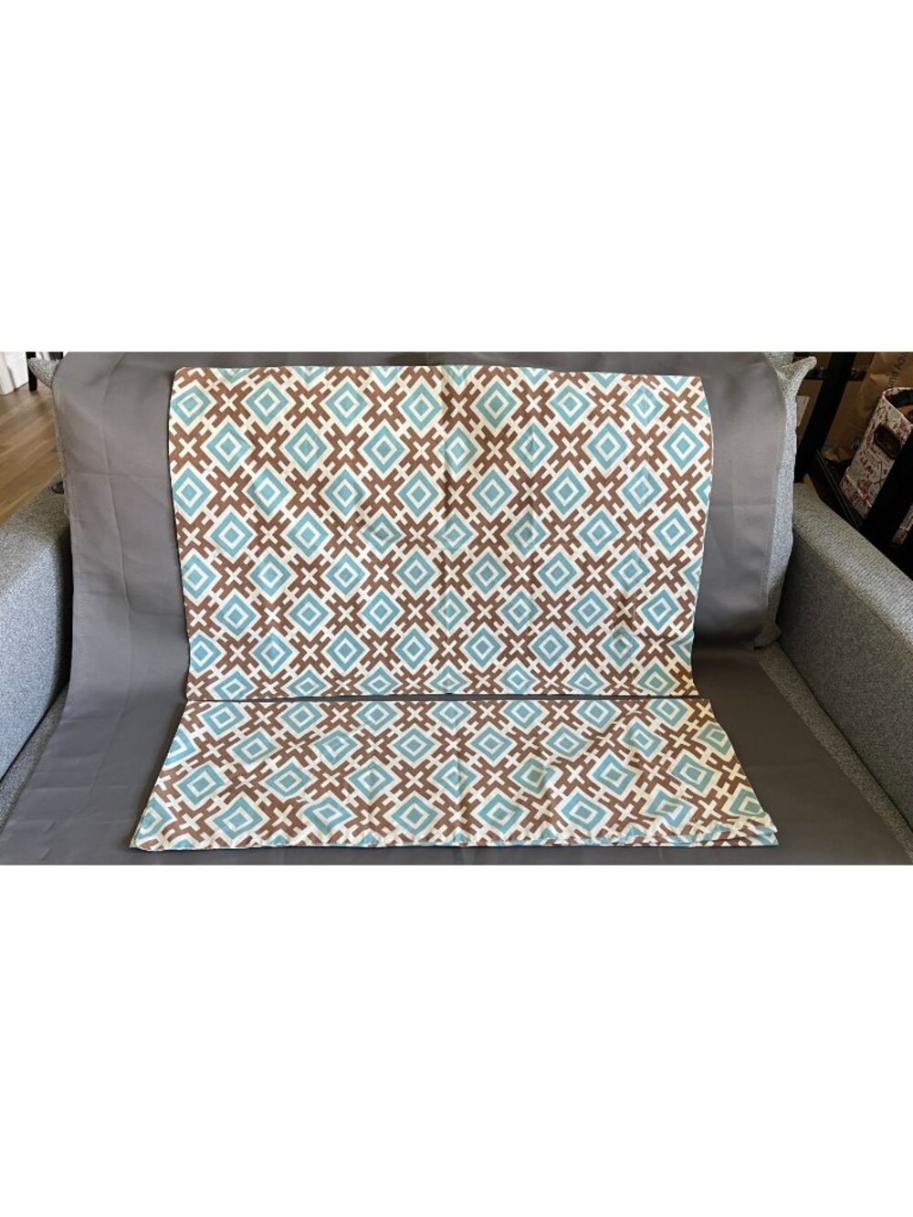 2 Stevens Utica Pillowcases Brown & Blue Geometric Print Cotton Blend Vintage St